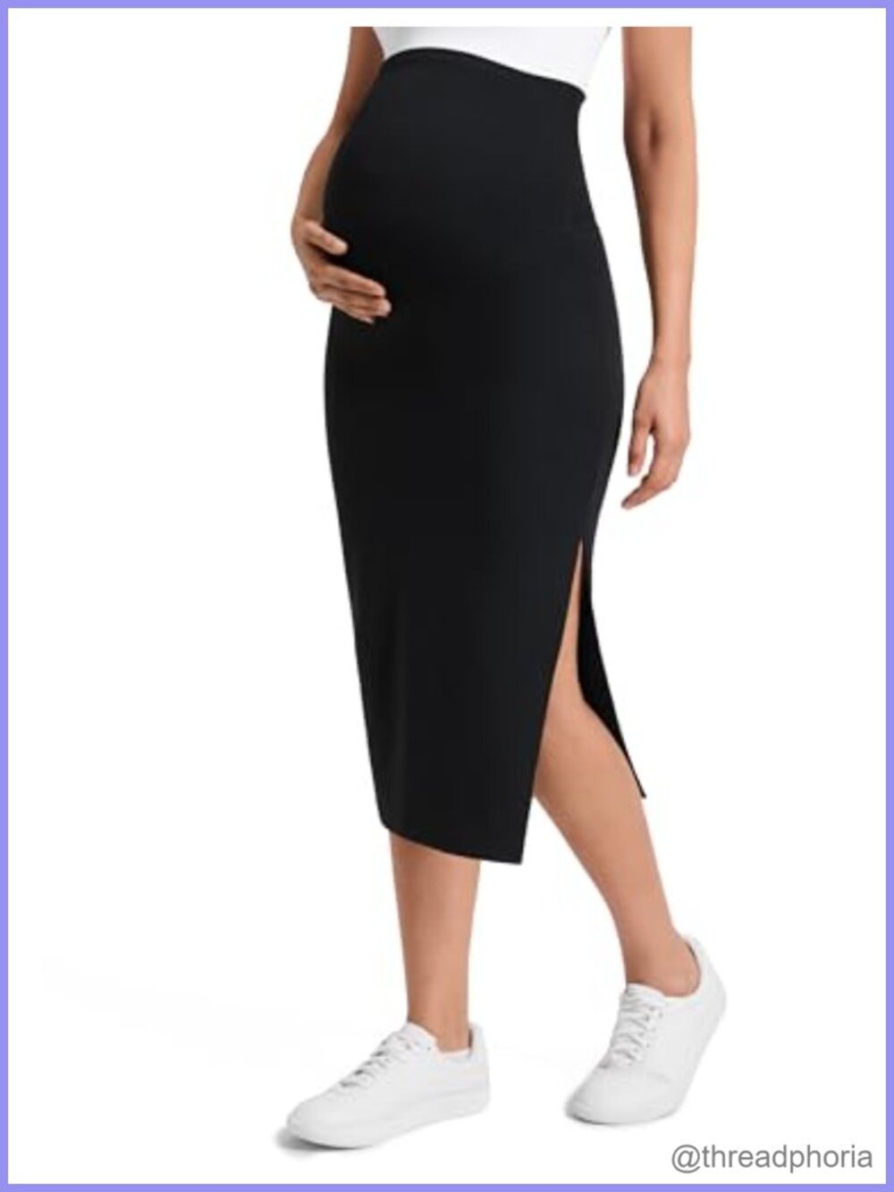 Maternity Side Split Midi Skirt Butterluxe High Waist Slim Fit
